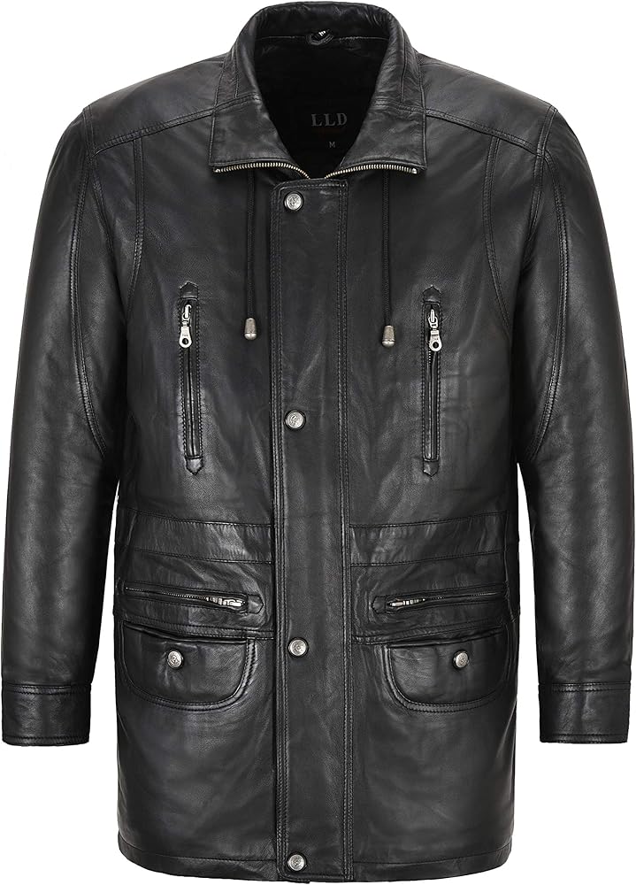 Men's Leather Car Coat Black Soft Real Lambskin Leather 3/4